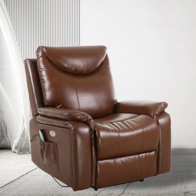 7210 Leather Electric Recliner Stol Massasje Sofa med 2 sidelommer